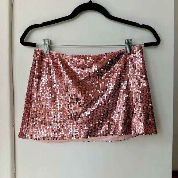 Reformation Saviolla Skirt Low Rise Micro Mini Sequin Sparkle Party in Pink 0 - Picture 6 of 14